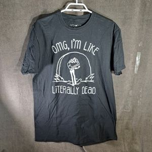 Fifth Sun "OMG, I'm Like Literally Dead" Black White Humourous Graphic Tee VG L
